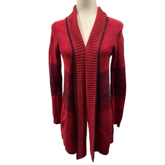 CABI Red and Blue Open Front Cardigan - XS - Picture 2 of 10